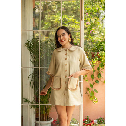 AKSH INDIA Beige Cabo Jute Fringe Dress