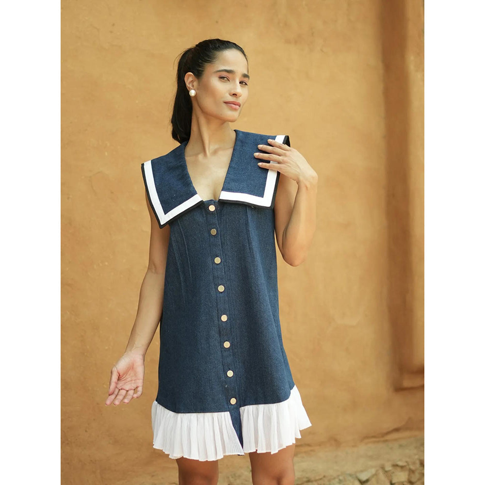 AKSH INDIA Blue Denim Sailor Dress