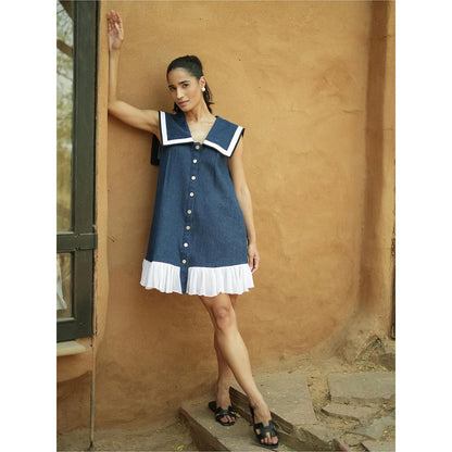 AKSH INDIA Blue Denim Sailor Dress