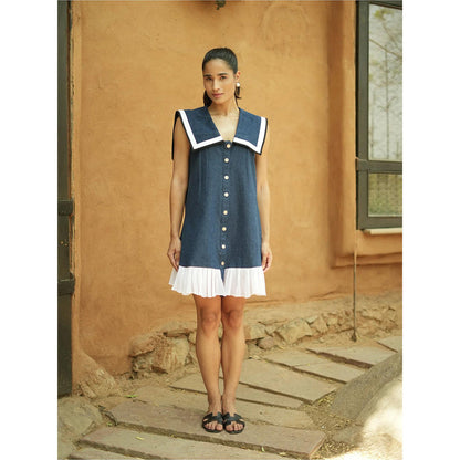 AKSH INDIA Blue Denim Sailor Dress