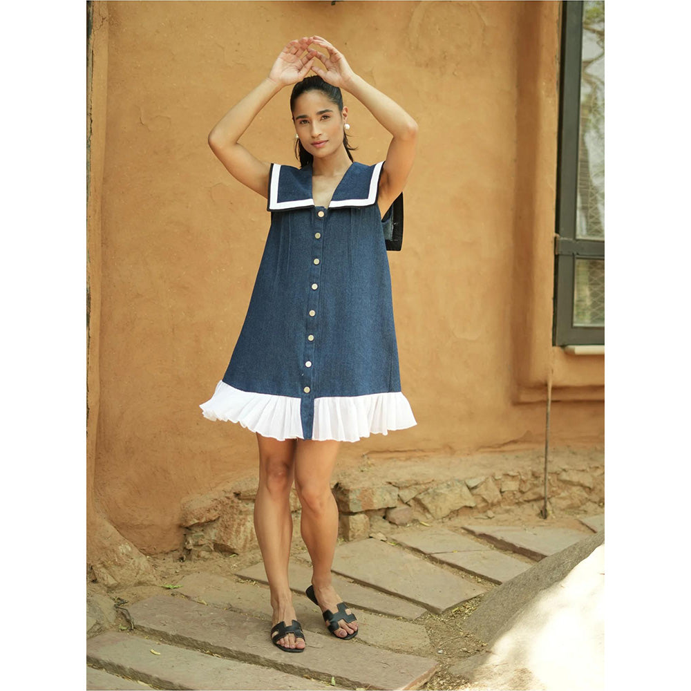 AKSH INDIA Blue Denim Sailor Dress