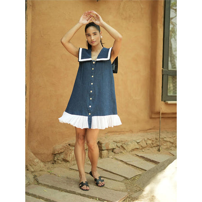 AKSH INDIA Blue Denim Sailor Dress
