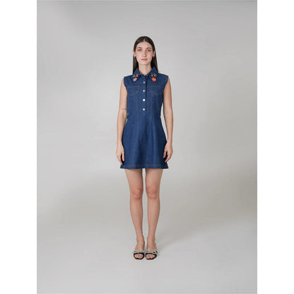 AKSH INDIA Blue Collar Embellished Skater Dress