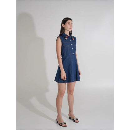 AKSH INDIA Blue Collar Embellished Skater Dress