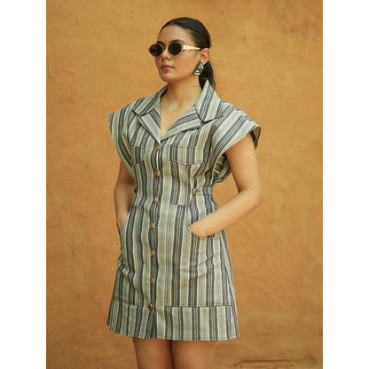 AKSH INDIA Multi-Colour Gabbie Striped Denim Dress