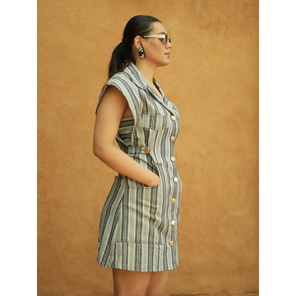 AKSH INDIA Multi-Colour Gabbie Striped Denim Dress