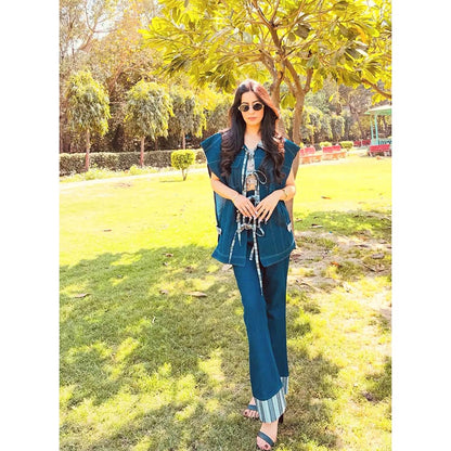 AKSH INDIA Gabbie Fringe Blue Jacket with Pant