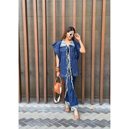 AKSH INDIA Gabbie Fringe Blue Jacket with Pant