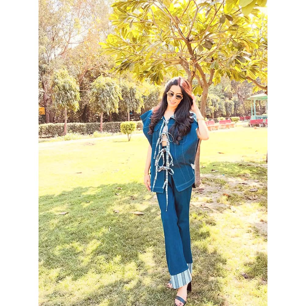 AKSH INDIA Gabbie Fringe Blue Jacket with Pant