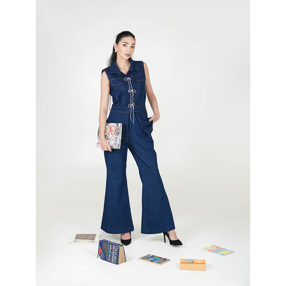 AKSH INDIA Stella Bow Blue Denim Co-Ord Set