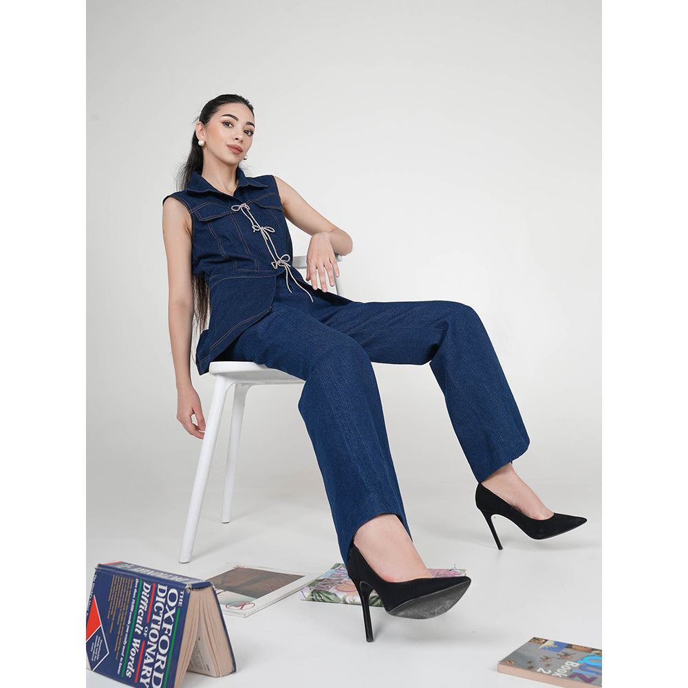 AKSH INDIA Stella Bow Blue Denim Co-Ord Set