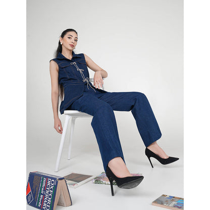 AKSH INDIA Stella Bow Blue Denim Co-Ord Set