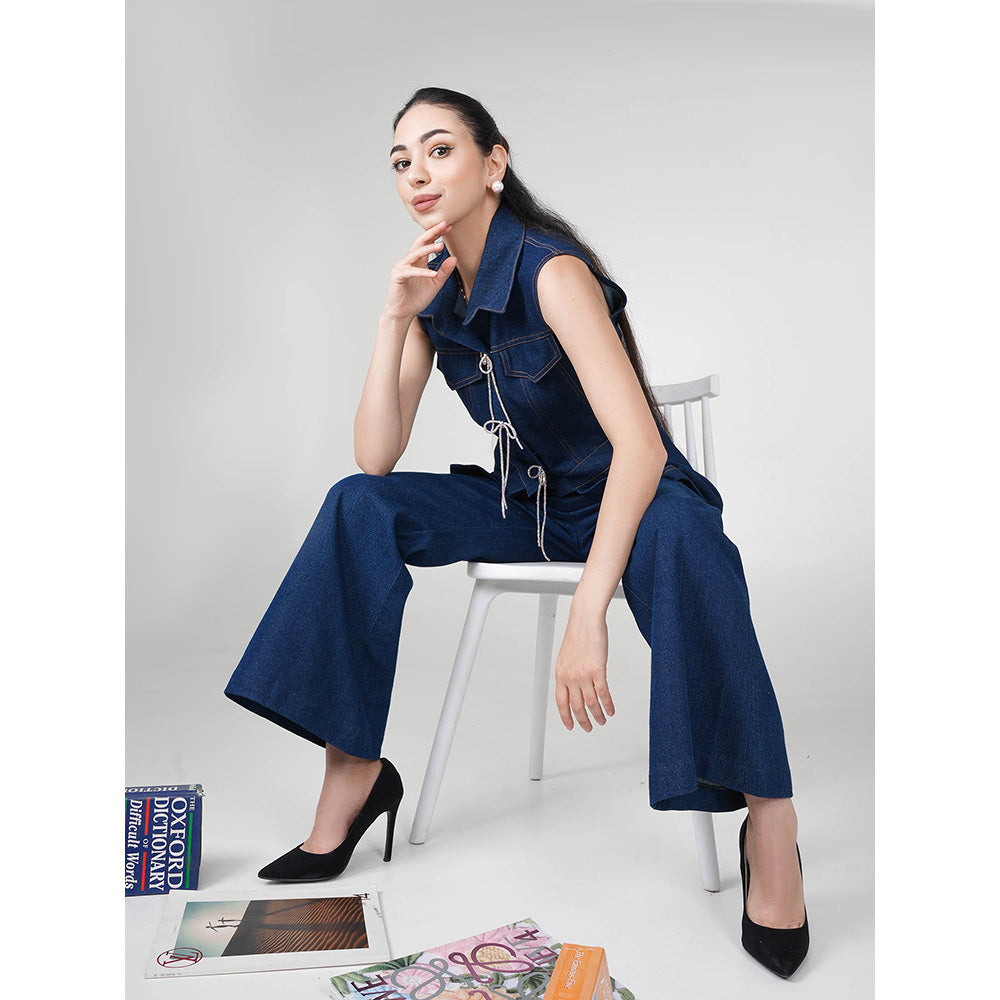 AKSH INDIA Stella Bow Blue Denim Co-Ord Set