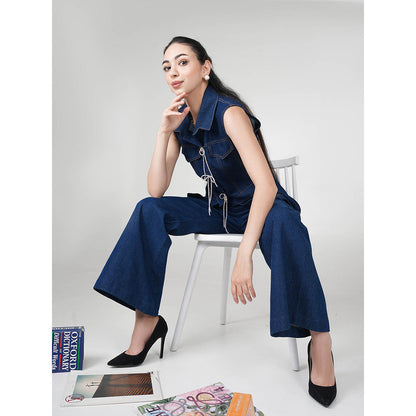 AKSH INDIA Stella Bow Blue Denim Co-Ord Set
