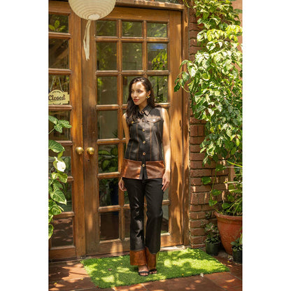 AKSH INDIA Veronica Black Leather and Denim Co-Ord Set