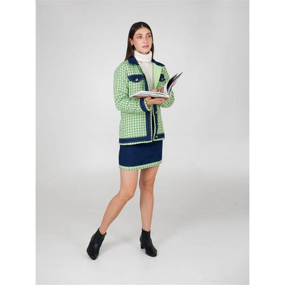 AKSH INDIA Liza Green Tweed Denim Co-Ord Set