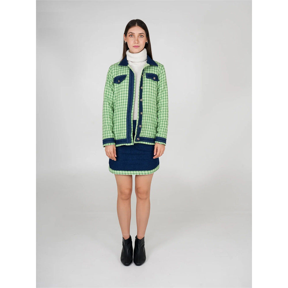 AKSH INDIA Liza Green Tweed Denim Co-Ord Set