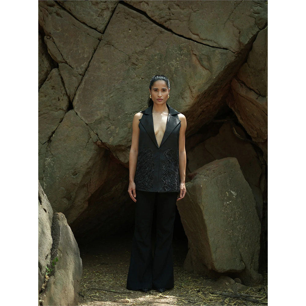 AKSH INDIA Cici Hand Embroidered Black Co-Ord Set