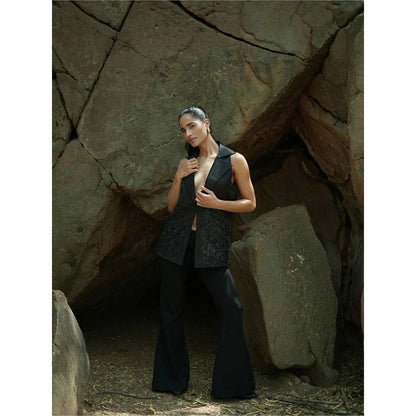 AKSH INDIA Cici Hand Embroidered Black Co-Ord Set