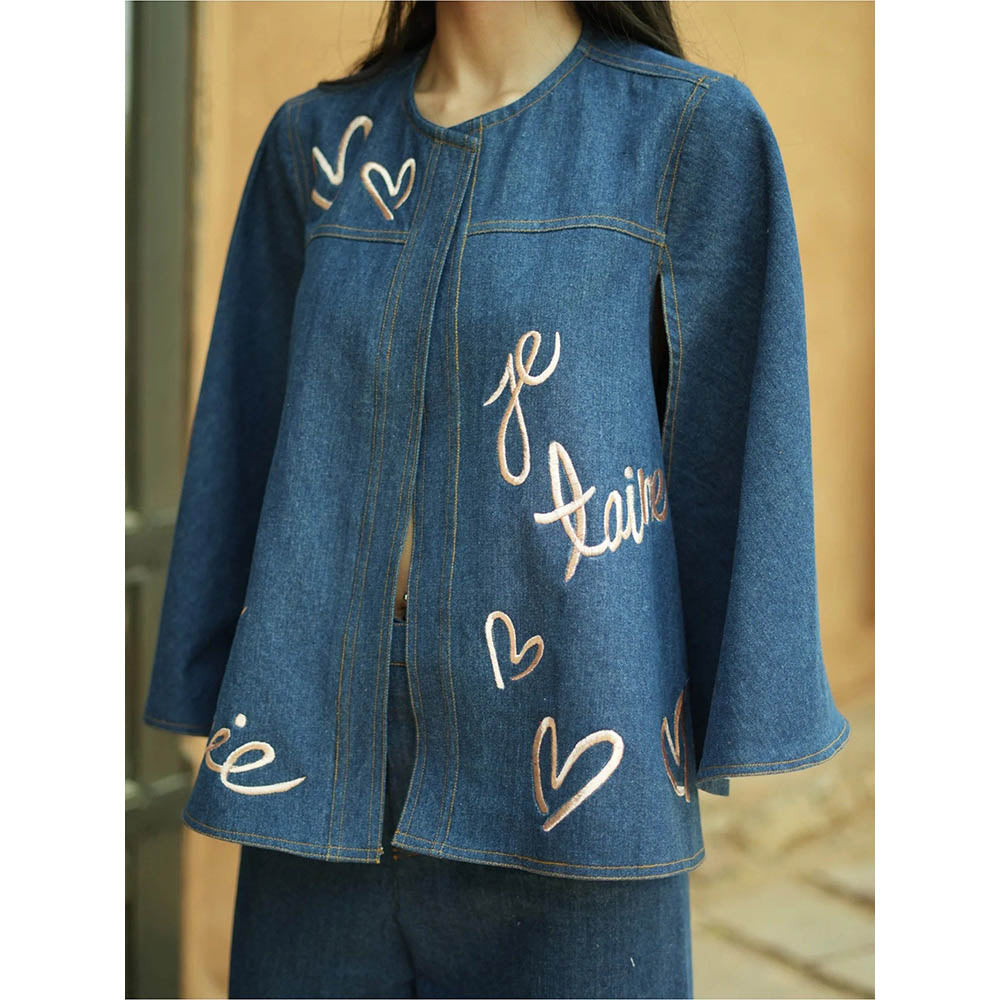 AKSH INDIA Take Me To Paris Blue Embroidered Bell Co-Ord Set