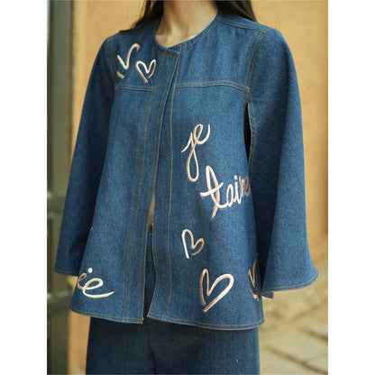 AKSH INDIA Take Me To Paris Blue Embroidered Bell Co-Ord Set