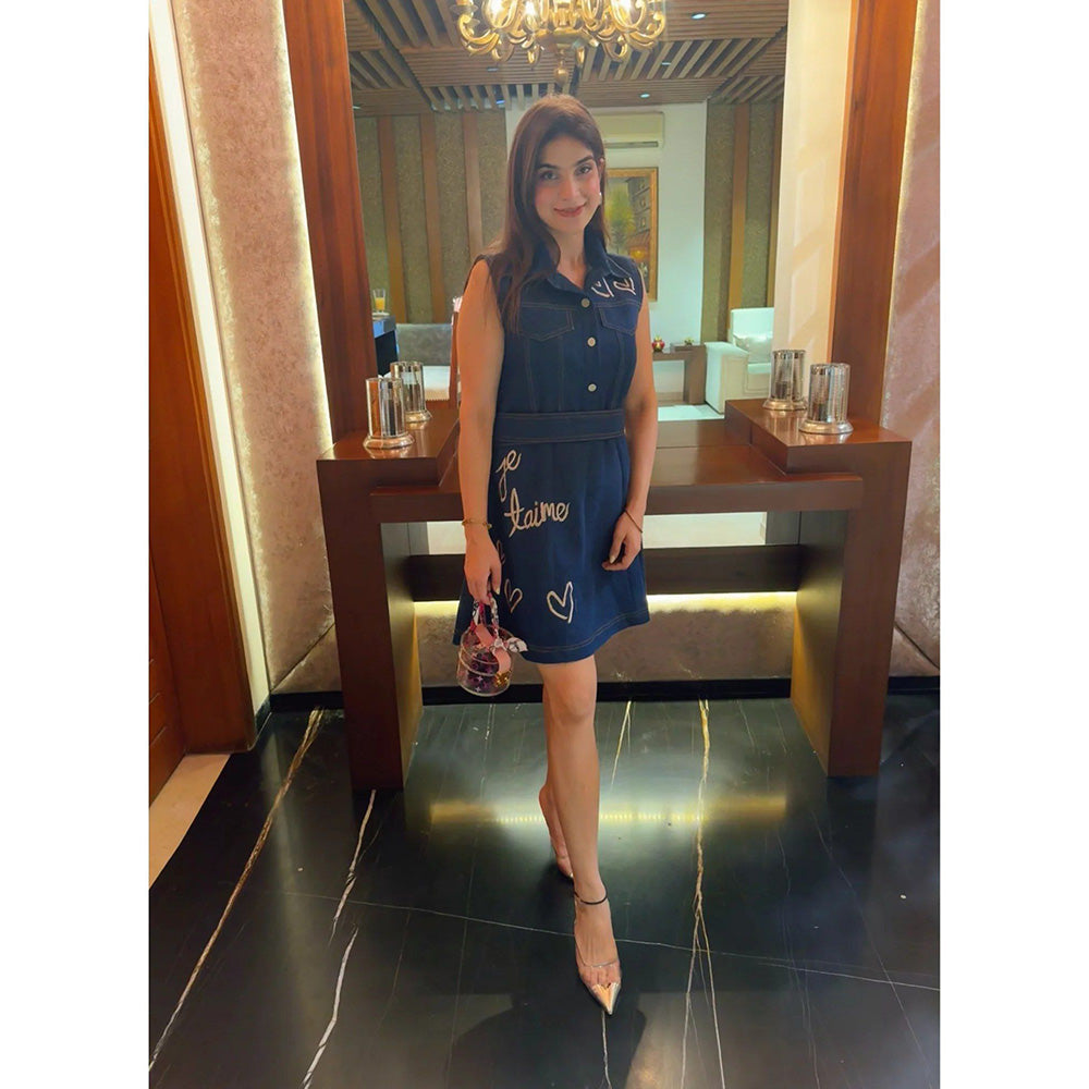 AKSH INDIA Take Me To Paris Denim Skater Dress