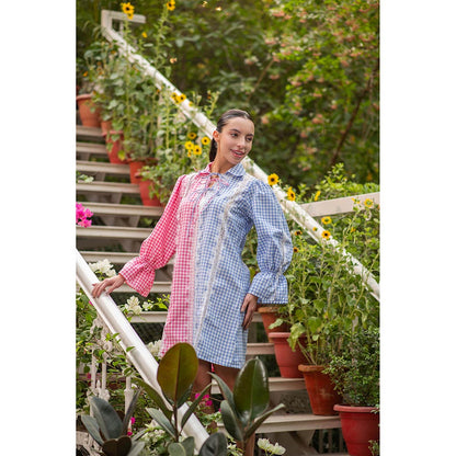 AKSH INDIA Manifest Ghigham Multi-Color Dress with Bow Tie
