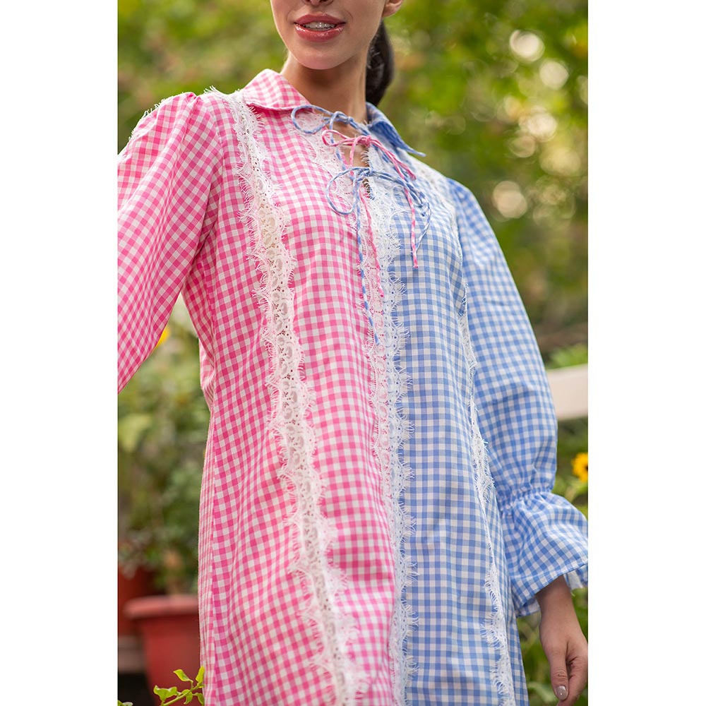 AKSH INDIA Manifest Ghigham Multi-Color Dress with Bow Tie