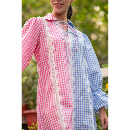 AKSH INDIA Manifest Ghigham Multi-Color Dress with Bow Tie