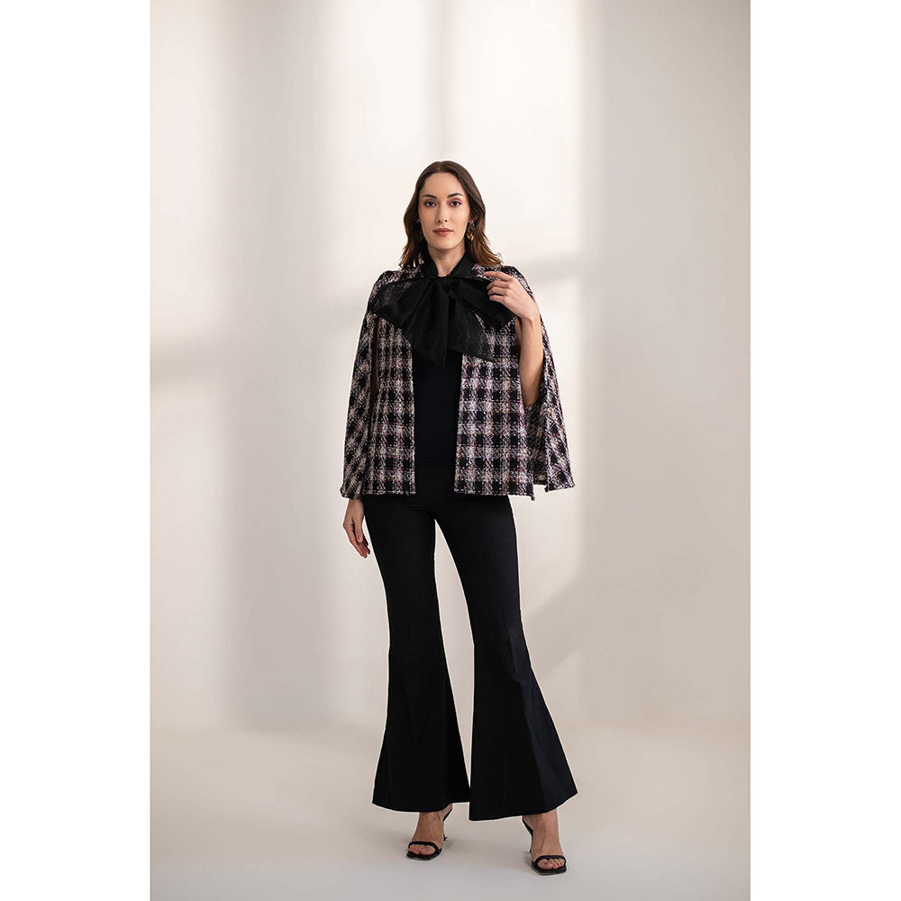 AKSH INDIA Ginny Bow Tweed Cape - Black