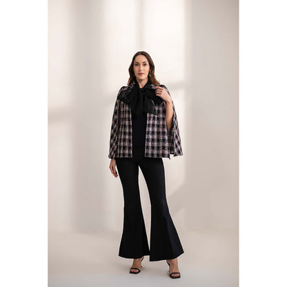 AKSH INDIA Ginny Bow Tweed Cape - Black