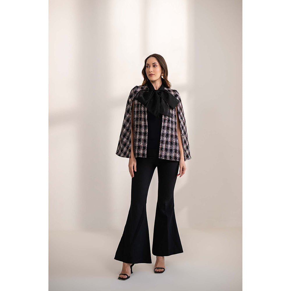 AKSH INDIA Ginny Bow Tweed Cape - Black