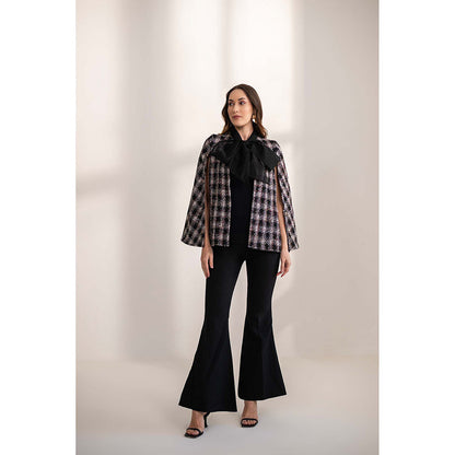 AKSH INDIA Ginny Bow Tweed Cape - Black