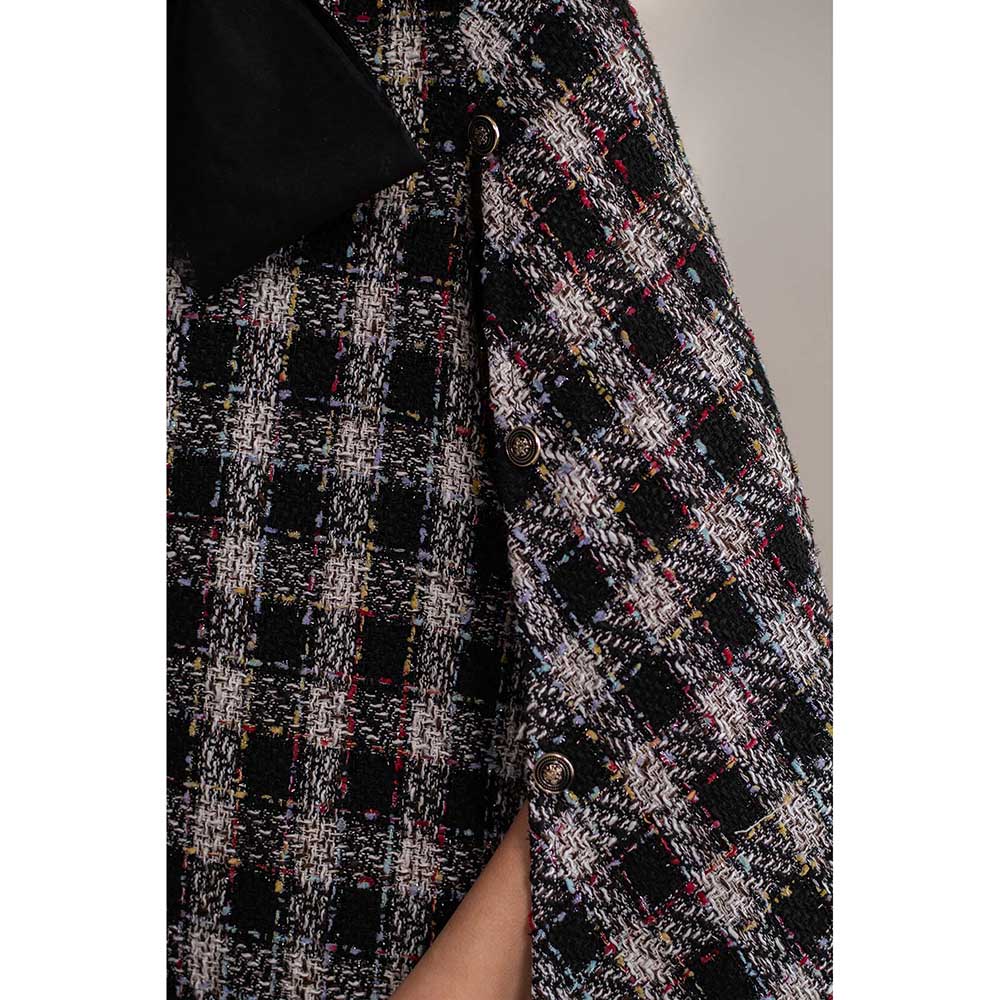 AKSH INDIA Ginny Bow Tweed Cape - Black