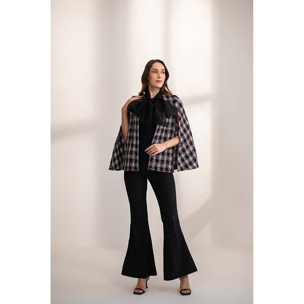 AKSH INDIA Ginny Bow Tweed Cape - Black