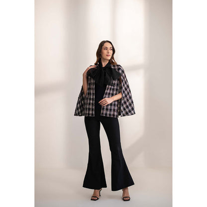 AKSH INDIA Ginny Bow Tweed Cape - Black