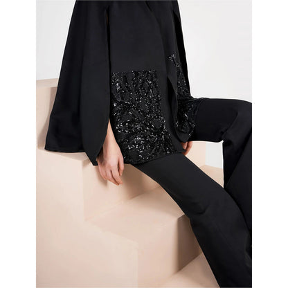 AKSH INDIA Cici Pearl Handwork Cape - Black