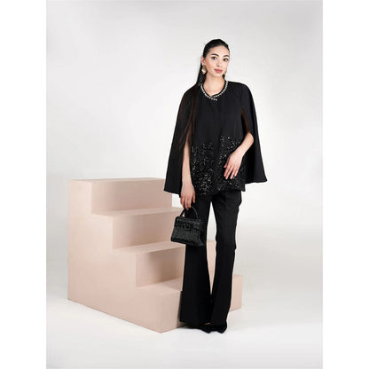 AKSH INDIA Cici Pearl Handwork Cape - Black