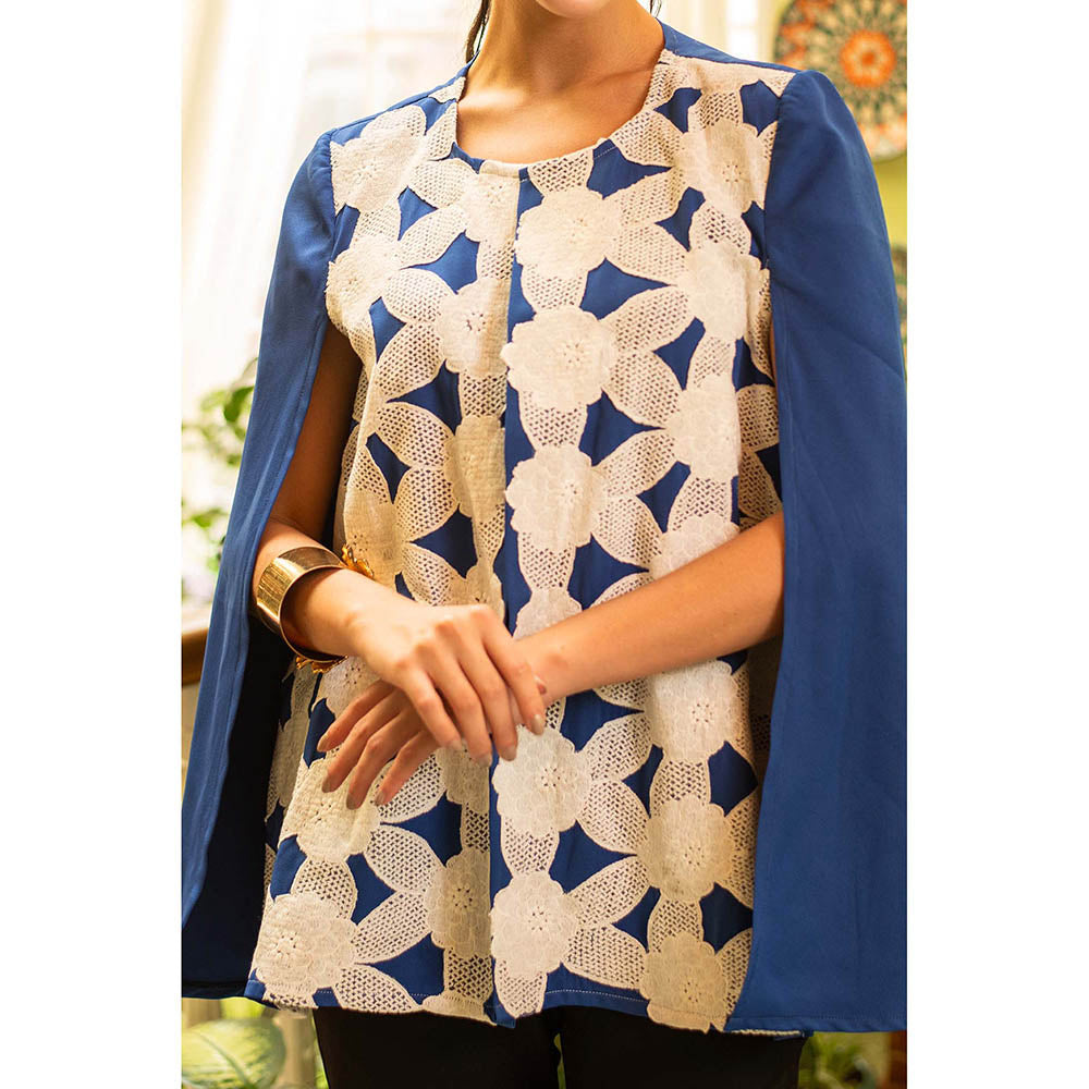 AKSH INDIA Roseate Royal Blue Lacework Cape