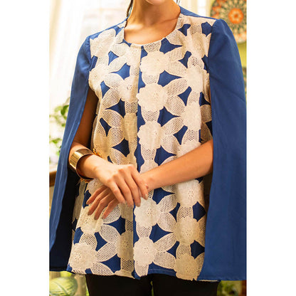 AKSH INDIA Roseate Royal Blue Lacework Cape
