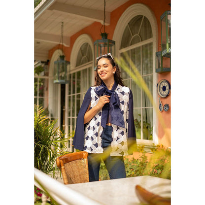 AKSH INDIA Roseate Navy Blue Cut Work Lace Embroidery Cape