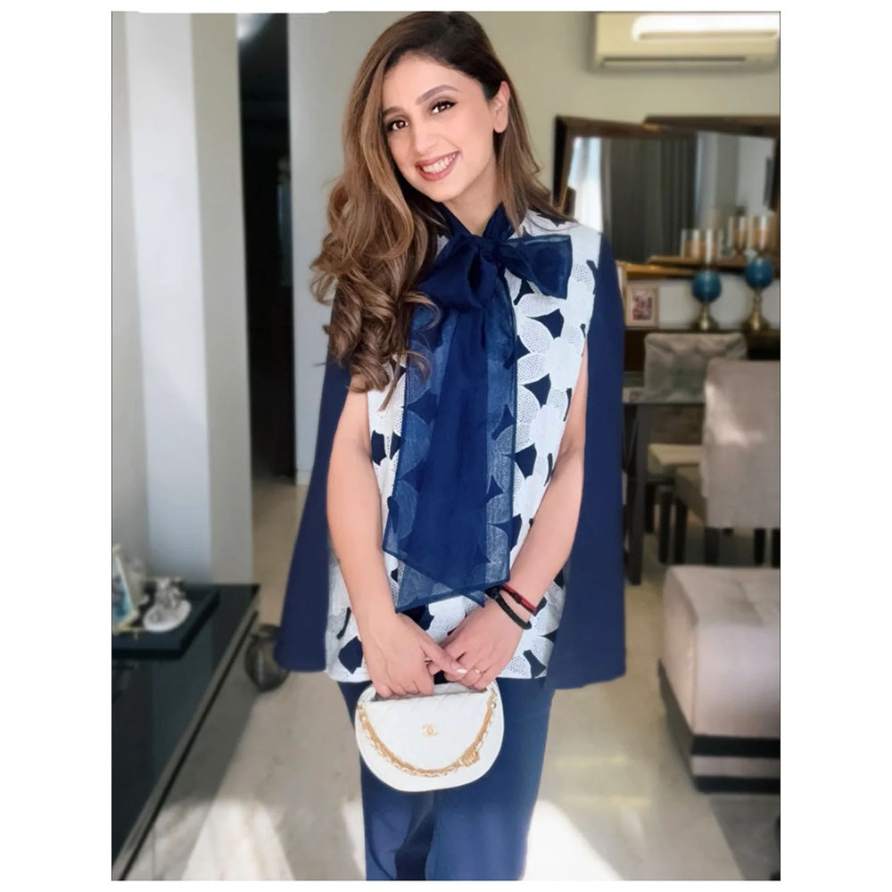 AKSH INDIA Roseate Navy Blue Cut Work Lace Embroidery Cape