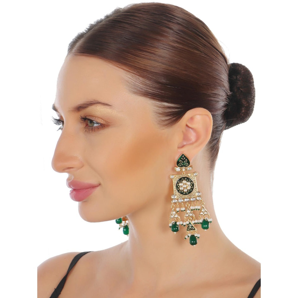 Akulya Jewels Green Kundan and Meena Danglers