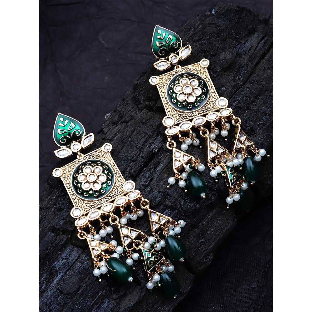 Akulya Jewels Green Kundan and Meena Danglers