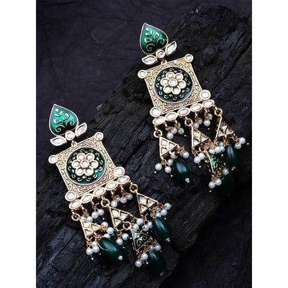 Akulya Jewels Green Kundan and Meena Danglers