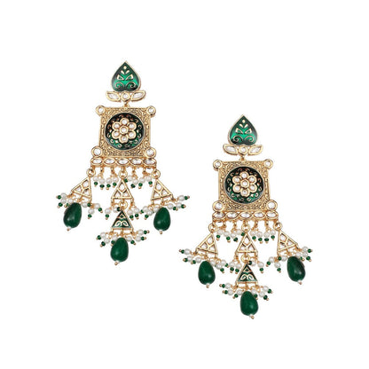 Akulya Jewels Green Kundan and Meena Danglers