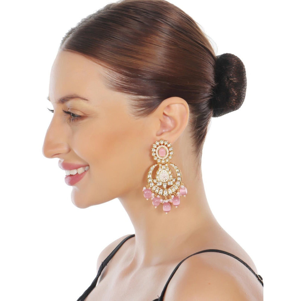 Akulya Jewels Pink Kundan and Minakari Chandbalis