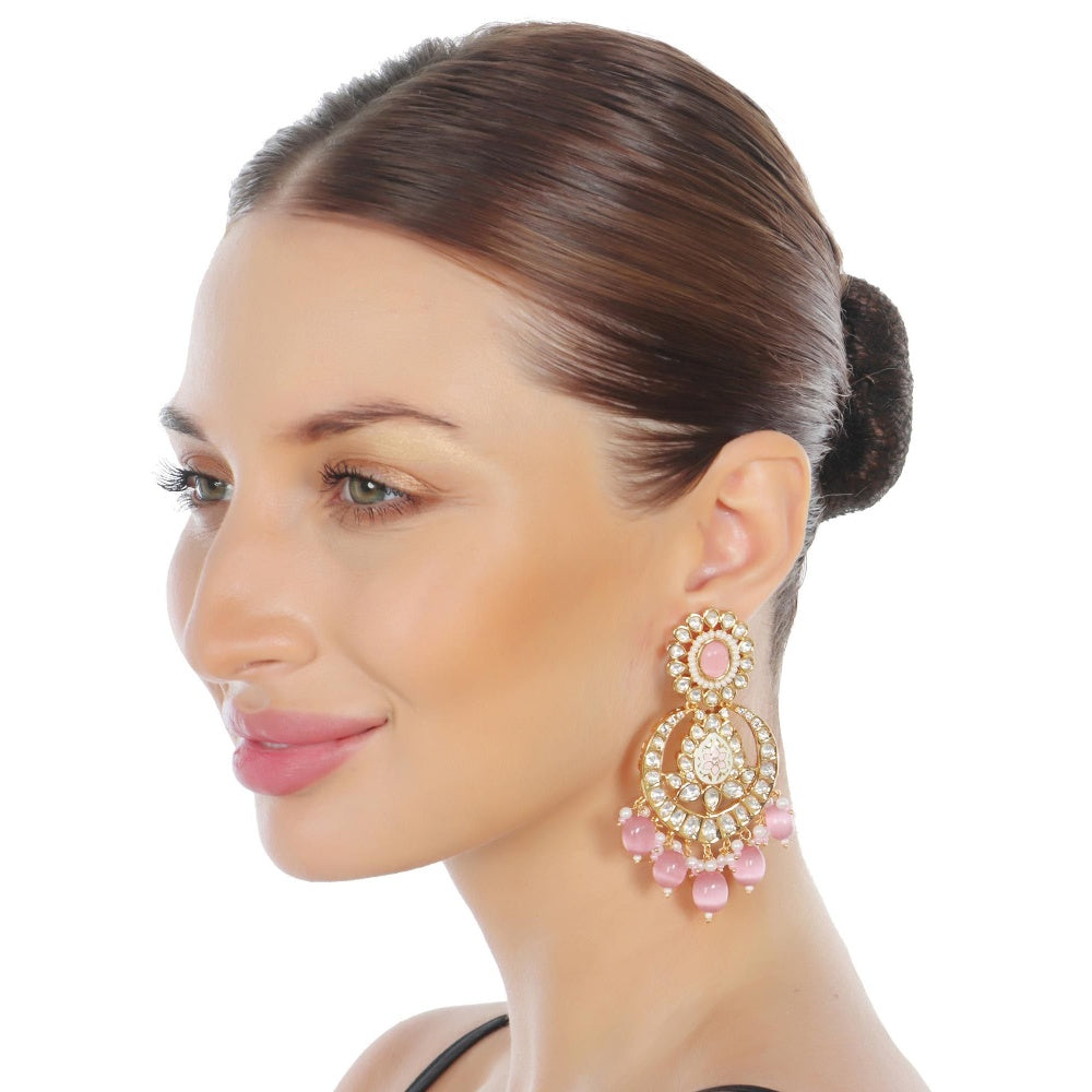 Akulya Jewels Pink Kundan and Minakari Chandbalis
