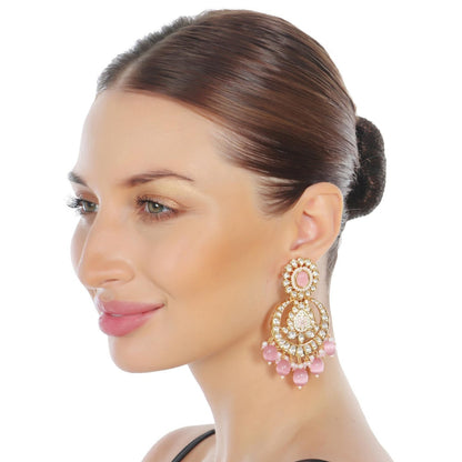 Akulya Jewels Pink Kundan and Minakari Chandbalis