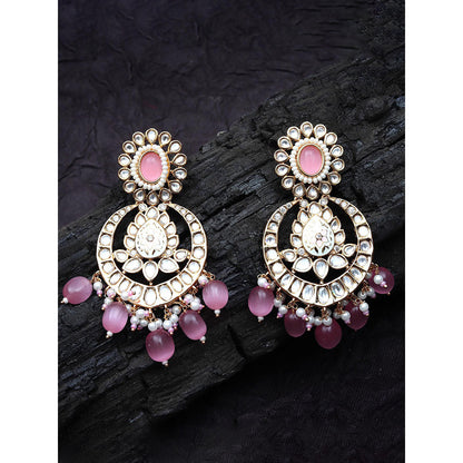 Akulya Jewels Pink Kundan and Minakari Chandbalis